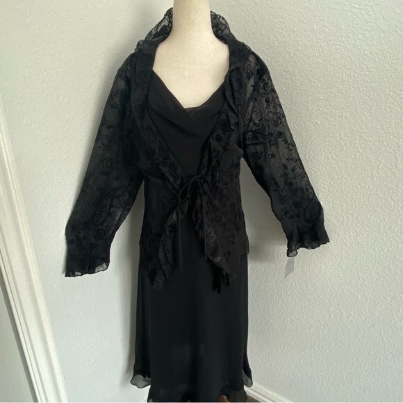 NWT  CDC Slip Dress Matching Lace Velvet Formal Evening Jacket Black SZ 14 - Picture 3 of 15